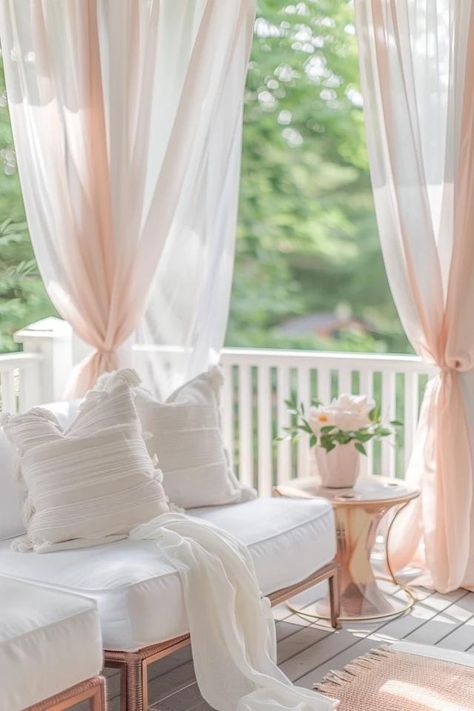 5 Tips for Deck Design with Outdoor Curtains Back Porch With Curtains, Deck Curtains Outdoor, Balcony Curtains, Porch Curtains, Hardtop Gazebo, Small Porches, Outdoor Curtains, Online Interior Design, Blog Inspiration