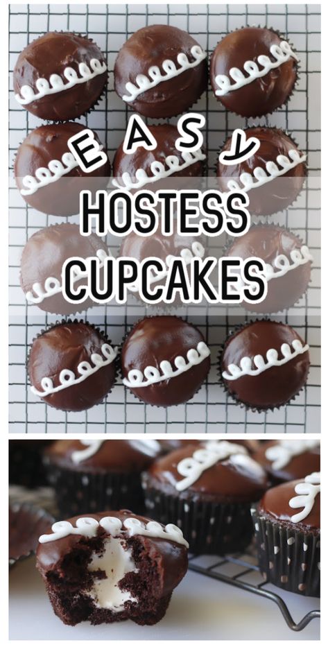 The Easiest Hostess Cupcake Recipe Diy Hostess Cupcakes, Hostess Cupcake Recipe Copycat, Cupcake Cream Filling Recipes, Chocolate Filled Cupcake Recipes, Hostess Cupcake Sheet Cake, Cream Filling Recipe For Cupcakes, Hostess Chocolate Cupcakes, Hostess Copycat Recipes, Easy To Make Cupcakes