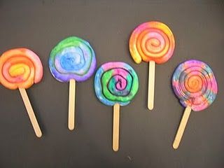 Good for practicing coils. Wayne Thiebaud Lollipops - Use model magic and watercolors to create lollipop sculptures. Classe D'art, Elementary Art Rooms, Kindergarten Art Lessons, Model Magic, Wayne Thiebaud, Candy Art, Art Curriculum, Elementary Art Projects, Kindergarten Art