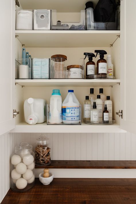 Things To Store In Laundry Room, Home Edit Kitchen Organization, Laundry Room Drawer Organization, Laundry Room Cabinet Organization Ideas, Organize Laundry Room Cabinets, Organizing Laundry Room Cabinets, Laundry Cabinet Organization, Laundry Room Shelf Organization, Laundry Room Organization Cabinets