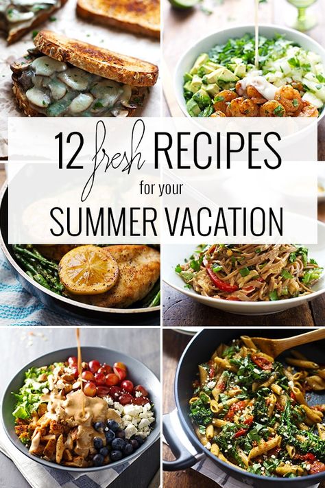 This is a list of 12 fresh recipes that are perfect for making during your summer vacation! Refreshing, delicious, and simple! Easy Vacation Meals, Vacation Meal Planning, Beach Week, Vacation Meals, Fresh Recipes, Summer Meals, Beach Meals, Summer Cooking, Summer Eating