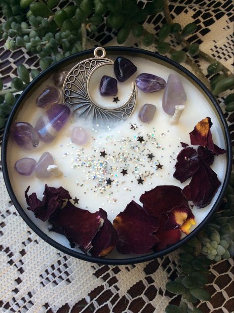 Set your intentions with this beautiful moon manifestion candle #intentionsetting #manifestation #witchythings #witchcraft #spellwork #crystals #meditation #aromatherapy Witchy Candles Diy, Candle Manifestation, Witchy Candle, Moon Candles, Magic Candles, Candle Ritual, Spiritual Vibration, Witchy Candles, Magic Candle