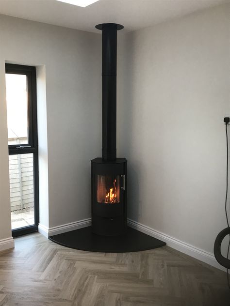 Log Burner Next To Tv, Log Burners In Corner Of Room, Wood Burner In Extension, Corner Log Burner Fireplace, Log Burner In Corner Of Living Room, Wood Burner In Corner Of Room, Kitchen Log Burner Ideas, Lounge With Corner Log Burner, Log Burner Corner Living Room