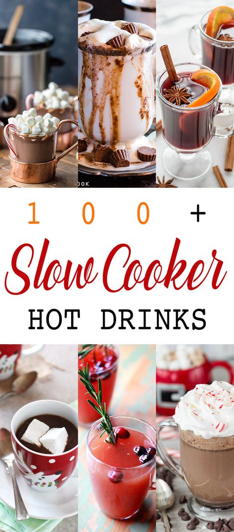 100+ Slow Cooker Hot Drinks.  If you are looking for a delicious hot drink for a crowd or just the family you just found over 100 of them.  They are so delicious and so easy to make.  With the help of the Slow Cooker they will stay hot for as long as you want... just ready for enjoying.  Great for a Holiday Party or any other gathering. Come and check them all out... there is one perfect for you!  #HotDrinks #SlowCookerDrinks #SlowCookerHotDrinks #QuickandEasyHotDrinks #hotchocolate Hot Drinks Crockpot, Hot Drinks In Crockpot, Crockpot Coffee Drinks, Crockpot Drinks With Alcohol, Drinks Hot Chocolate, Slow Cooker Drinks, Crockpot Drinks, Drinks Chocolate, Slow Cooker Apple Cider