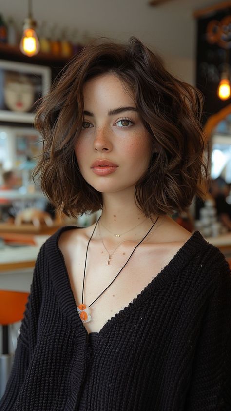 Selena Gomez With Short Hair, Short Bob Haircuts For Wavy Hair, Short Haircuts For Thick Wavy Hair Women, Wavy Hair Square Face Haircuts, Short Wavy Haircuts With Curtain Bangs, Bob Haircuts For Women Wavy Hair, Bob For Wavy Fine Hair, Medium Length Haircut Asian Round Faces, Wavy Hairstyles Medium Length