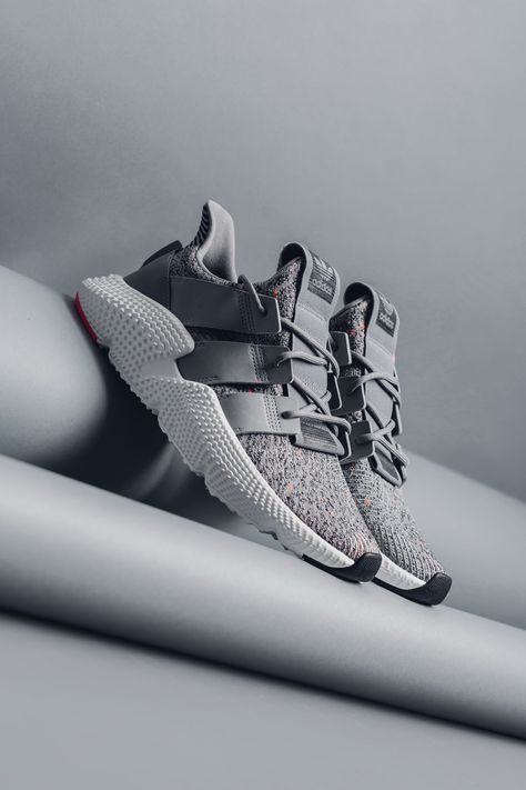 Adidas Originals Prophere "Grey/White/Solar Red" Adidas Prophere, Sneaker Trend, Silver Sneakers, Shoes Photography, Pharrell Williams, New Sneakers, Trendy Sneakers, On Sneakers, Best Sneakers