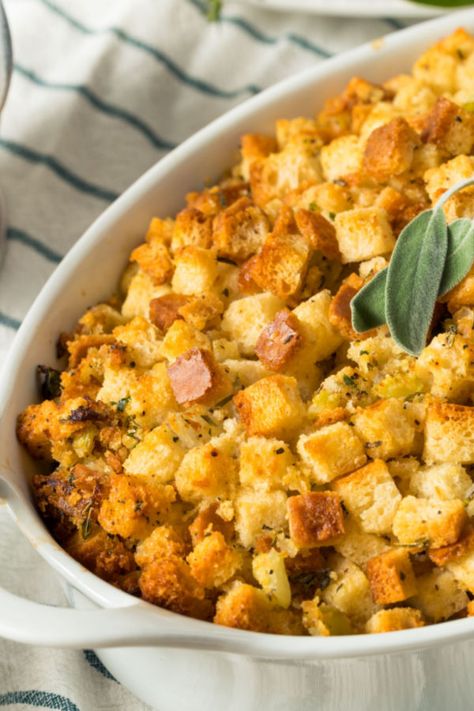 Oven Baked Stuffing - An Easy Thanksgiving Dressing Recipe - Oven Dressing Recipes, Oven Baked Stuffing Thanksgiving, Cooking Dressing In Oven, Stuffing Recipes Without Eggs, Bag Stuffing Recipe, Basic Stuffing Recipes, Baked Dressing Recipes, Easy Thanksgiving Dressing Recipes, Moist Dressing Recipes Thanksgiving