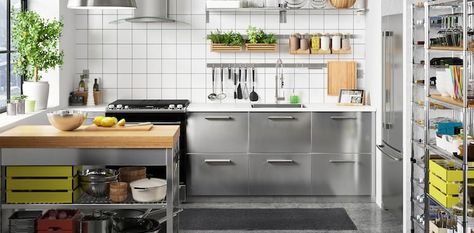 SEKTION kitchen cabinets and modular kitchens - IKEA Stainless Steel Kitchen Design, Modern Köksdesign, Small Kitchen Island Ideas, Organiser Cucina, Commercial Kitchen Design, Bakery Kitchen, Industrial Kitchen Design, Stainless Kitchen, Kitchen Models