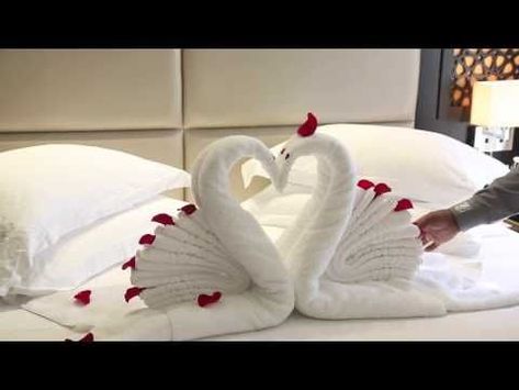 How to make Towel art | Towel Origami Swans | Towel Folding | Diwali Decoration Ideas - YouTube Decorative Towel Folding, Towel Swan, Towel Folding Ideas, Romantic Hotel Rooms, Towel Origami, Diwali Decoration Ideas, Towel Folding, Towel Art, Toilet Paper Art