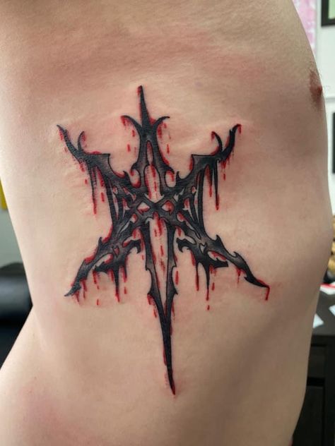 Tattoos For Metalheads, Goth Rib Tattoo, Goth Tattoos Men, Emo Band Tattoos, Gothic Tattoos Men, Sempiternal Tattoo, Grunge Tattoos Dark, Metalcore Tattoo, Emo Tattoo Ideas