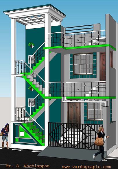 3d Elevation Design, Stair Design Architecture, House Front Elevation, Two Story House Design, Commercial Design Exterior, 3d Elevation, Indian House Plans, Small House Elevation, Small House Front Design