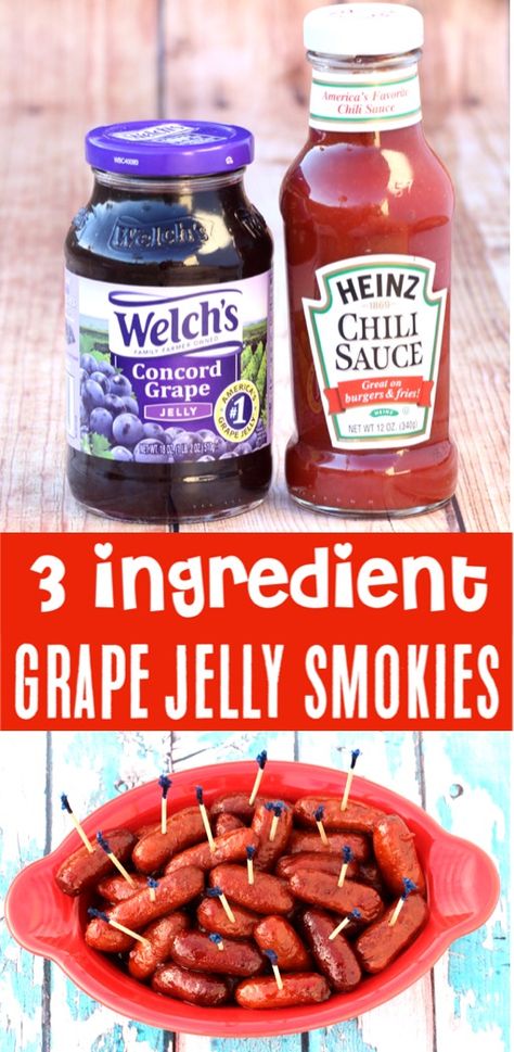 Crockpot Smokies Recipe with Grape Jelly! {3 Ingredients} Grape Jelly Smokies, Little Smokies Crockpot, Smokies Crockpot, Appetizer Crockpot, Grape Jelly Chili Sauce, Grape Jelly Recipe, Lil Smokies Recipes, Best Appetizers Ever, Little Smokies Recipes