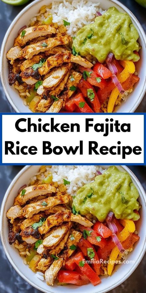 Searching for dinner recipes for family? Our Chicken Fajita Rice Bowl recipe is a flavorful option for dinner ideas. It combines the best chicken rice recipes with chicken fajita casserole flavors—perfect for a hearty meal. Chicken Fajita Rice Bowl Recipe, Fajita Rice Recipe, Chicken Fajita Rice Bowl, Mexican Bowl Recipe, Fajita Rice Bowl, Chicken Fajita Rice, Chicken Bowl Meal Prep, Fajita Bowl Recipe, Fajita Rice