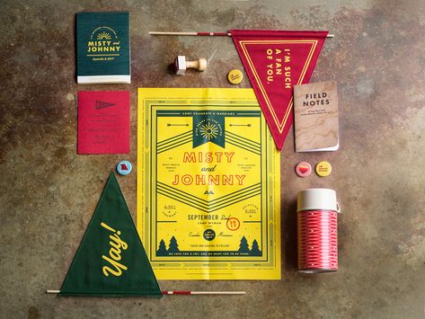 The Best Wedding Program Ideas | A Practical Wedding Summer Camp Wedding Invitations, 90s Camp, Camping Wedding Invitations, Woodsy Wedding Invitations, Camping Flag, Camp Flag, Camping Invitations, Camp Bach, Wedding Program Design