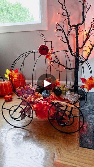 Pumpkin Carriage Centerpiece, Dollar Tree Pumpkin Carriage, Pumpkin Carriage Diy, Fall Diy Decor Dollar Store, Matte Black Paint, Knitting Ring, Dollar Tree Fall Decor Diy, Matte Black Spray Paint, Pumpkin Wreath Diy