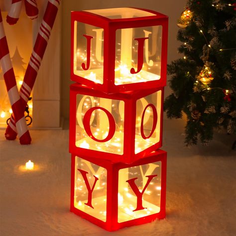 PRICES MAY VARY. Do you want to have an eye-catching holiday party? these joy blocks were just what you need to add a new touch to your Christmas decor. With this joy blocks custom decoration, guarantees you the memorable Christmas party that you’ve always wanted. PREMIUM QUALITY - Our joy box are certified and thoroughly tested. high quality, safe and non-toxic, These boxes are made of environmental and durable paper and plastic. The light strings are made of copper wire, safe and easy to fold, Joy Decorations, Holiday Fireplace, Red Christmas Decor, Christmas Porch Decor, Light String, Christmas Family Photos, Navidad Diy, Christmas Style, Office Christmas