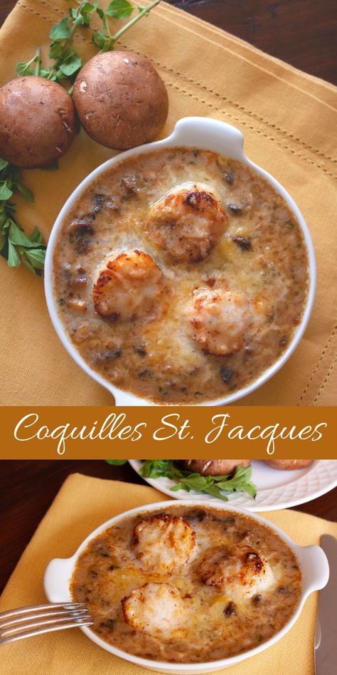 Coquilles St Jacques, Coquille St Jacques, Seafood Entrees, Coquille Saint Jacques, Best Seafood Recipes, Scallop Recipes, St Jacques, Seafood Appetizers, French Word