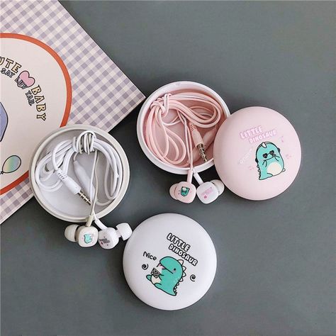 White/Pink/Black/Blue Wired Headphones Cartoon Dinosaur With Storage Box Wired Earphones 3.5mm Plug Wired Earphones, Headphones With Microphone, Wired Headphones, Cartoon Pattern, Bluetooth Headset, Ipad Keyboard, Cable Charger, Mac Accessories, Tablet Keyboard