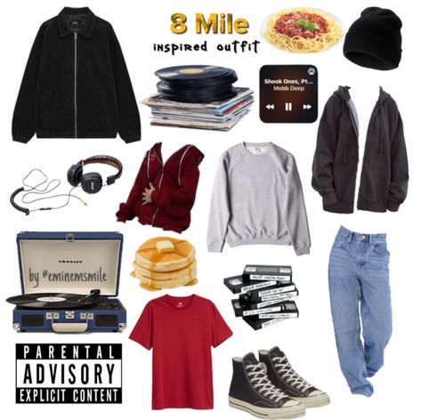 8 Mile Outfits, Eminem Fits 90s, Eminem 8 Mile Outfit, Slim Shady Outfit Ideas, 2000s Fashion Eminem, 90s Inspired Outfits Hip Hop, Eminem Inspo Outfit, Eminem Fashion Style, Slim Shady Style