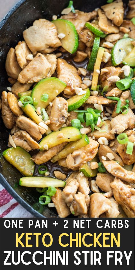 This Keto Chicken Zucchini Stir-Fry is a low carb, one pan dinner recipe. Each serving of this chicken vegetable stir-fry has about 2 net carbs! Chicken Zucchini Stir Fry, Keto Sesame Chicken, Sesame Chicken Stir Fry, Chicken Vegetable Stir Fry, Zucchini Stir Fry, Keto Stir Fry, One Pan Dinner Recipes, Chicken And Zucchini, Stir Fry Recipes Chicken