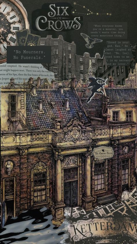 Six Of Crows Book Poster, Six Of Crows Collage Wallpaper, Ketterdam Fanart, Ketterdam Wallpaper, Six Of Crows Collage, Six Of Crows Fanart Wallpaper, Six Of Crows Fan Art, Ketterdam Aesthetic, Six Of Crows Poster