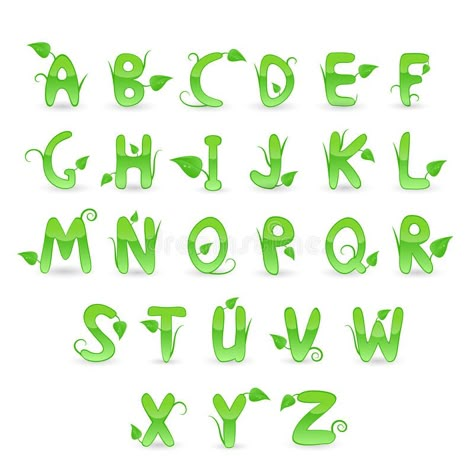 Plant Letters, Plants Science Experiments, Abc Font, Green Logo Design, Green Font, Jeep Stickers, Funky Fonts, Plant Font, Floral Alphabet