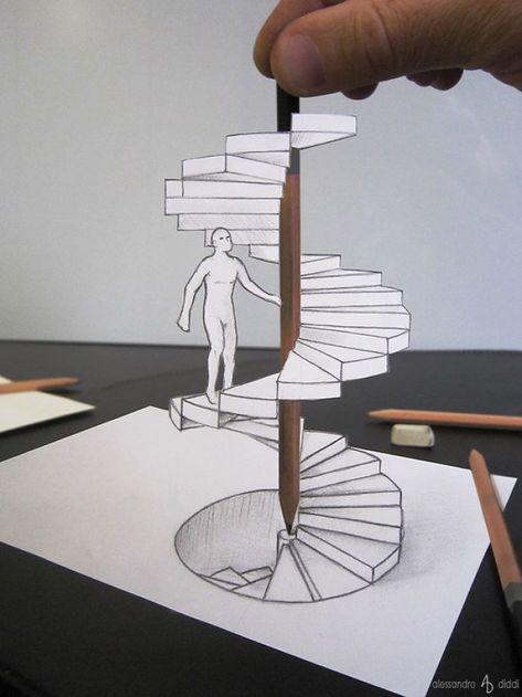 This Italian Artist Creates 3D Drawings That Leap Off The Paper How To Draw 3d Drawings, Make Artist, 3 D Drawing, 3d Pencil Drawings, Illusion Drawings, 3d Art Drawing, Geometric Design Art, 3d Street Art, Kraf Diy