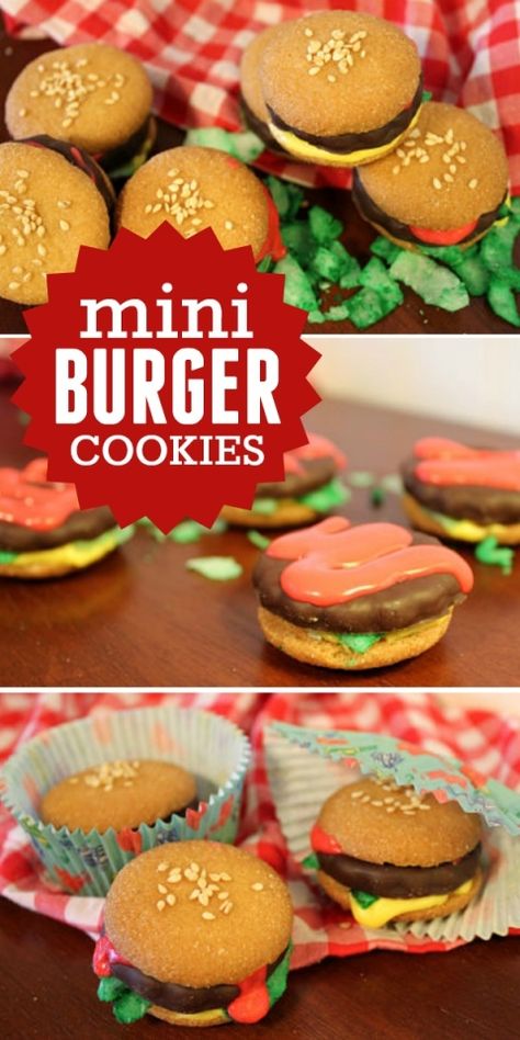 Hamburger Dessert, Hamburger Bbq, Burger Birthday, Burger Recipes Seasoning, Hamburger Cookies, Burger Cookies, Gourmet Burgers Recipes, Healthy Burger Recipes, Cooking With Kids Easy