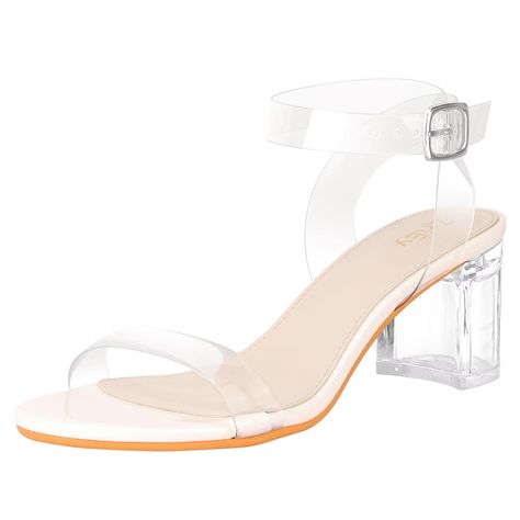 PRICES MAY VARY. Chunky clear heels size: Clear heel measures approximately 5.5CM (approx 2 Inches). Standard Size, true to size fit, both in length and width. Chunky heels bring you all-day comfort and keep every step safety. Clear strappy clear heels design : Clear heels easy to walk in, adjustable clear ankle straps, take it on/off easily, left convenience and comfortable, at the same time,the gorgeous clear heels show more charming and perfect. Clear heels material: Clear heels made of safe Clear Chunky Heels, Heels Design, Heels Clear, Heels Strappy, Clear Block Heels, Strappy Platform Sandals, Block Sandals, Low Heel Sandals, Block Heel Shoes