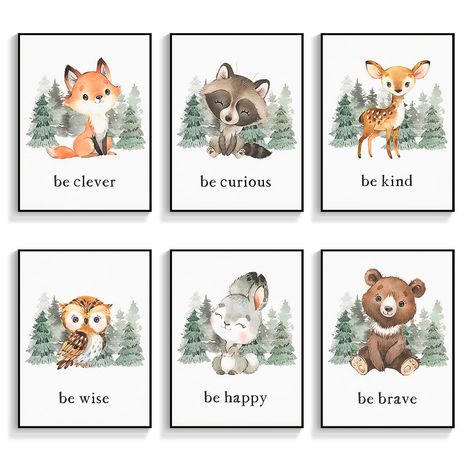 PRICES MAY VARY. 🦊【Notes】 For our forest animal nursery decor wall art sizes, it should be noticed that dimension of 8*10in and 12*16in are ONLY for cute animal posters content, animal print poster is wrapped and stretched in a wood frame and set in a black aluminum frame (Two Frames)to create an immersive 3D effect that makes the artwork look great. 🐇【Durable & High Quality】 Our animal pictures wall art motivational posters are made of high-quality canvas material to ensure durability. Baby a Woodsy Animal Nursery, Cricut Woodland Animals, Forest Creature Nursery, Sage Green Animal Nursery, Baby Forest Animals Theme Nursery, Meadow Themed Nursery, Nursery Ideas Neutral Green, Nursery Ideas Outdoor Theme, Boy Nursery Animal Theme