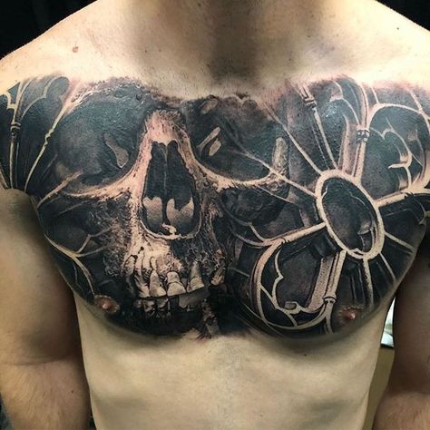 Amazing tattoo by : @robbylatosLocation: US Follow @realistic.ink for more amazing realistic tattoo tag us to be feature… | Tattoos, Filigree tattoo, Sleeve tattoos Chest Tattoo Realism, Full Chest Tattoos, Filigree Tattoo, Torso Tattoos, Inspiration Tattoos, Back Tattoos For Guys, Old School Tattoo Designs, Chest Tattoo Men, Realistic Tattoo