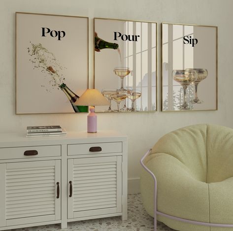 Set Of 3 Retro Champagne Poster-Aesthetic Girly Bar Cart Art-Preppy Posters-Trendy Wall Art-Cocktail Art-Bar Cart Art-Drinks Wall Decor-Pour Girly Bar Cart, Retro Champagne, Girly Bar, Champagne Poster, Preppy Posters, Drinks Wall, College Wall Art, Art Cocktail, Preppy Decor