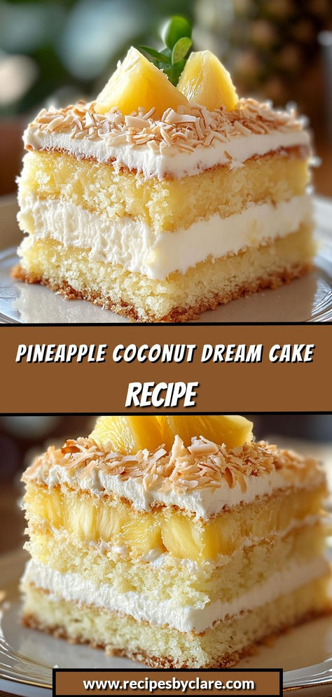 A dreamy cake bursting with tropical pineapple and coconut flavors—perfect for a sweet escape!

Ingredients:

1 box (15.25 oz) yellow cake mix
1 cup crushed pineapple, drained
1 cup shredded coconut
2 tablespoons pineapple juice (for icing)
This delightful cake combines the refreshing taste of pineapple with the richness of coconut, topped with a sweet and tangy icing—perfect for any occasion! Yellow Coconut Cake, Pineapple Coconut Cream Cake, Coconut Pineapple Cake From Cake Mix Boxes, Coconut Pineapple Dream Cake, Pineapple Coconut Surprise Cake, Coconut And Pineapple Cake, Pineapple Coconut Dream Cake, Yellow Cake With Pineapple, Coconut Cake With Pineapple Filling