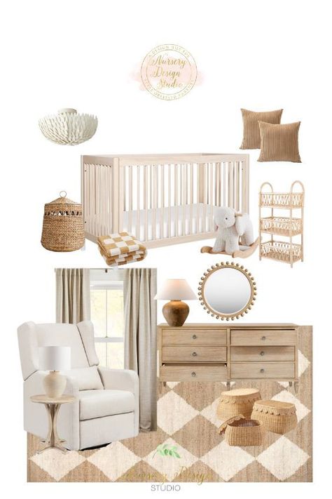 Boho Gender Neutral Twin Nursery, Gender Neutral Shared Nursery, Warm Nursery Ideas, Tan Nursery, Minimalist Baby Room, Neutral Nursery Ideas, Nursery Design Board, Black Crib, Twins Nursery