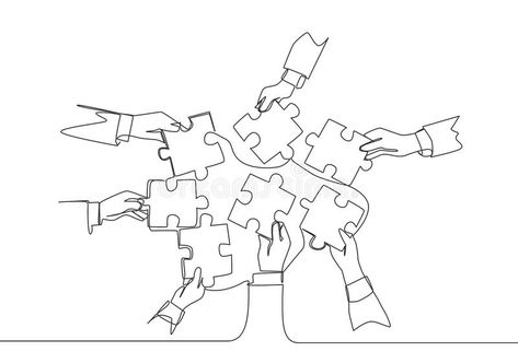 Team Illustration Design, Puzzle Art Drawing, Puzzle Illustration Design, Team Members Design Layout, Puzzle Pieces Drawing, Togetherness Illustration, Puzzle Drawing Ideas, Team Work Illustration, Puzzle Sketch