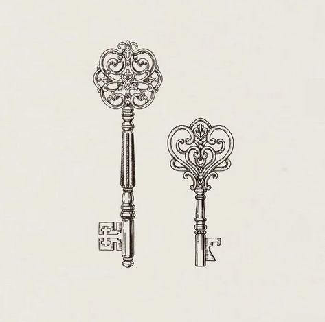 Skeleton Key Drawing Vintage, Antique Key Illustration, Key Tattoo Designs Vintage, Vintage Key Tattoos, Antique Key Tattoos, Key Drawing, Skeleton Key Tattoo, Key Illustration, Key Tattoo Designs