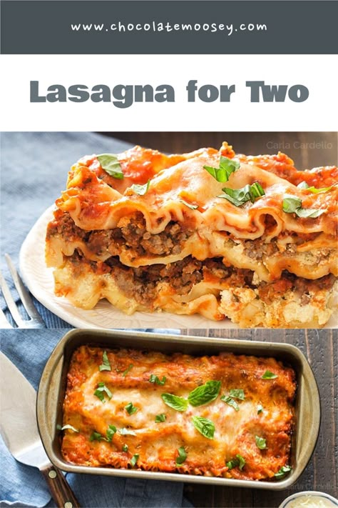 Love lasagna but hate leftovers? Lasagna For Two baked in a loaf pan is a small baked pasta dish that makes only 4 slices. Made with a beef and ricotta cheese filling. #homemadeinthekitchen #lasagnafortwo #smallbatchrecipes #dinnerfortwo Lasagna Roll Ups For 2, Lasagna Recipe With Ricotta 8x8, 9 X 9 Lasagna, Lasagna Recipe With Ricotta For Two, Small Batch Lasagna Roll Ups, Small Serving Lasagna, Lasagne For 2, Lazy Meals For Two, Lasagna Recipe For Two People