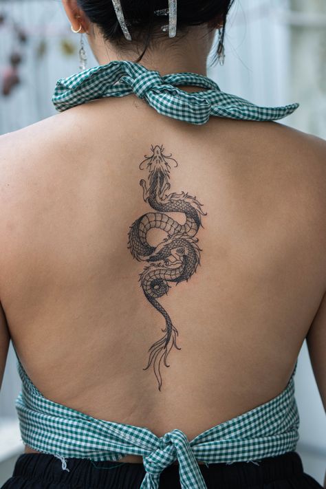 Dragon Tattoo by FARM Tattoo Medusa, Medusa Tattoos, Dragon Tattoo Meaning, Medusa Tattoo Design, Tattoo Dragon, Girl Back Tattoos, Bull Tattoos, Dragon Tattoo For Women, Sun Tattoos