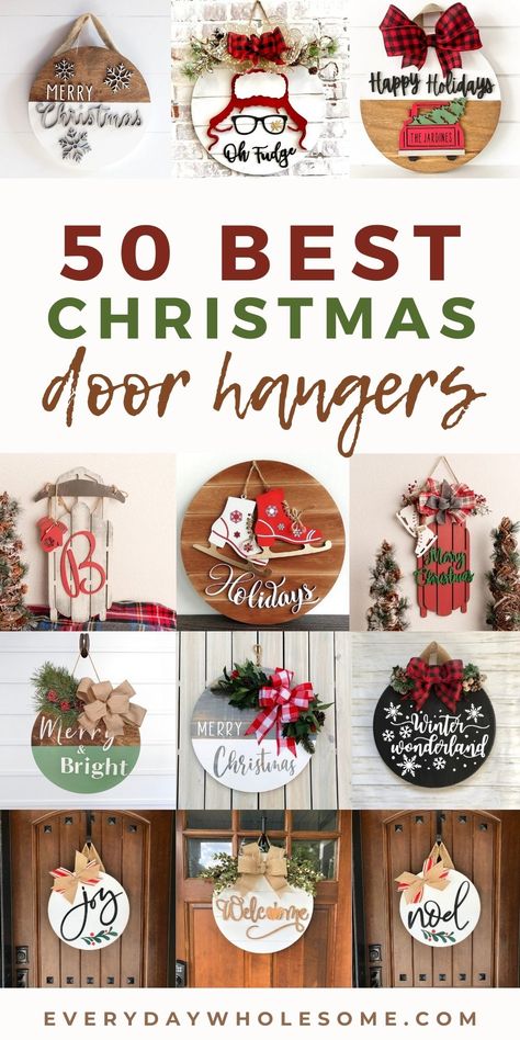 Christmas Door Hangers, Diy Christmas Wreaths Ideas, Christmas Wreaths Ideas, Cricut Christmas Ideas, Diy Christmas Wreaths, Door Signs Diy, Wreaths Ideas, Merry Bright Christmas, Christmas Door Wreaths