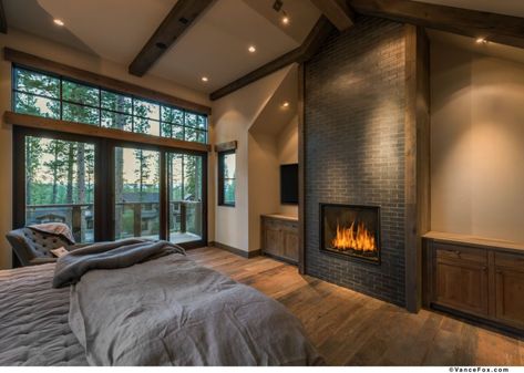 Farmhouse Chic | Mark Tanner Construction Wood Walls Bedroom, Hardwood Bedroom Floors, Contemporary Bedrooms, Feature Wall Bedroom, Feng Shui Bedroom, Bedroom Fireplace, Bedroom Photos, Modern Masters, Master Bedrooms