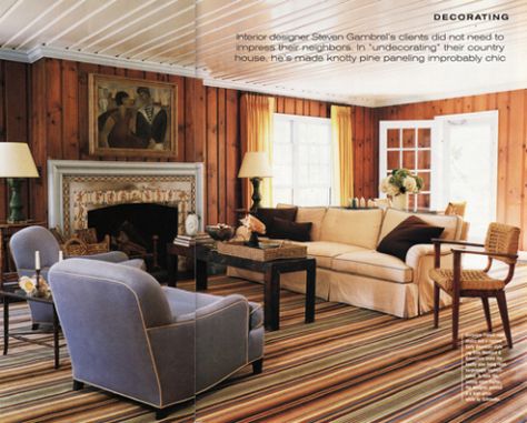 gambrel'spanelliving-opt  Another well decorated room leaving unpainted paneling Knotty Pine Decor, Knotty Pine Rooms, Wood Paneling Living Room, Knotty Pine Paneling, Pine Paneling, Knotty Pine Walls, Green Bedrooms, Beadboard Wainscoting, Board Ceiling