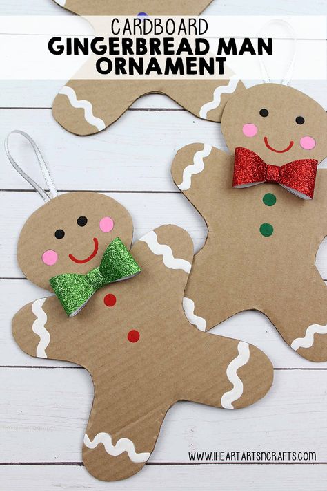 Cardboard Christmas Ornaments Diy, Diy Cardboard Gingerbread Man, Christmas Crafts With Cardboard, Gingerbread Man Ornaments Diy, Ginger Bread Man Ideas Creative, Gingerbread Art Projects For Kids, Gingerbread Man Template Free Printable, Gingerbread Craft Ideas, Gingerbread Windows