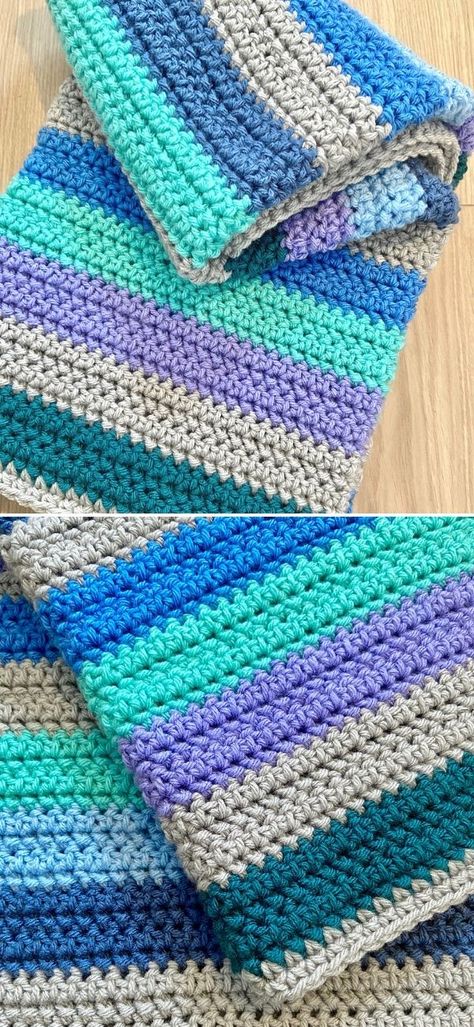 Triple Stitch Crochet Blanket, Multicolor Crochet Blanket Patterns Free, Crochet Blanket Patterns Multicolor, Treble Crochet Blanket, Striped Crochet Blanket Pattern Free, Caron Simply Soft Crochet Patterns, Two Color Crochet Blanket, Crochet Striped Blanket, Crochet Striped Blanket Pattern