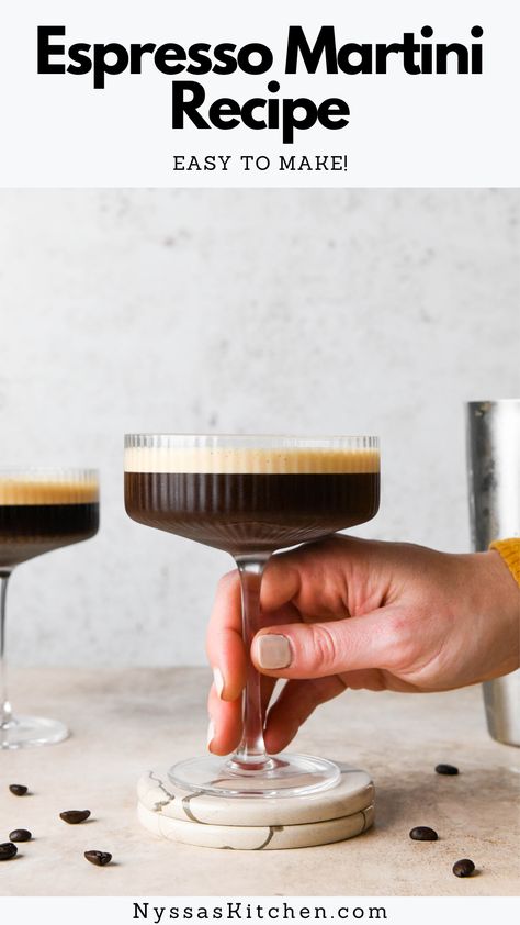 Let’s talk about how to make an espresso martini with both kahlua and vodka at home. This easy 5-minute espresso martini recipe is a bold and sweet cocktail with a foamy top that is a total crowd pleaser! It's the perfect after dinner drink made with a few simple ingredients (prepared instant coffee works well or hot espresso) and garnished with coffee beans. Creamy, extra easy, and totally dairy free! Espresso Martini Recipe Kahlua, Easy Espresso Martini, Easy Espresso, Martini Recipes Easy, Espresso Martini Ingredients, Espresso Vodka, Sweet Cocktail, Espresso Martini Recipe, Sushi Party