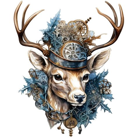 Please read the entire page carefully before you buy! Pretty steampunk Christmas blue deer buck bust portrait. He is decked out in holiday finery and just right for a holiday mantle piece or a pretty bit of steampunk art for your wall. Beautiful color and detail in this steampunk clock and a wonderful relaxing project for yourself or for the avid cross stitcher in your life. 2 separate printable PDF patterns are included in this listing.  A 14 stitch count can be done using just black and white Steampunk Kunst, Bust Portrait, Steampunk Christmas, Holiday Mantle, Art Steampunk, Deer Buck, Steampunk Clock, Christmas Blue, Mantle Piece