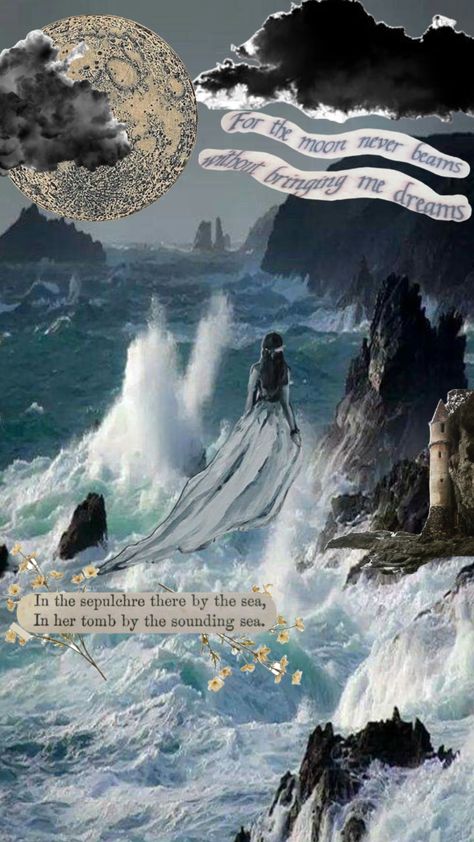 Annabel Lee. #annabellee #poe #edgarallenpoe Anabelle Lee Edgar Allan Poe, Annabel Lee Poem Wallpaper, Anabel Lee Poem, Annabelle Lee Tattoo, Annabelle Lee Poem, Annabel Lee Poem, Lee Aesthetic, Annabel Lee, Allen Poe