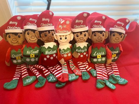 Elves Christmas Decorations, Dollar Tree Elves, Elves Christmas, Elf Stocking, Personalised Christmas Tree Decorations, Christmas Elves, Girl Elf, Christmas Play, Family Ideas