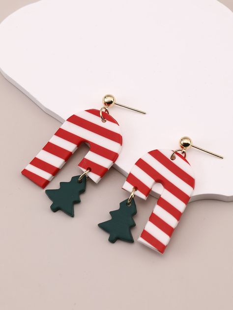 Cute Clay Christmas Earrings, Polymer Earrings Christmas, Candy Cane Clay Earrings, Fimo Christmas Earrings, Xmas Polymer Clay Earrings, Christmas Earring Ideas, Polymer Clay Christmas Tree Earrings, Christmas Polymer Clay Earrings Ideas, Christmas Tree Earrings Diy