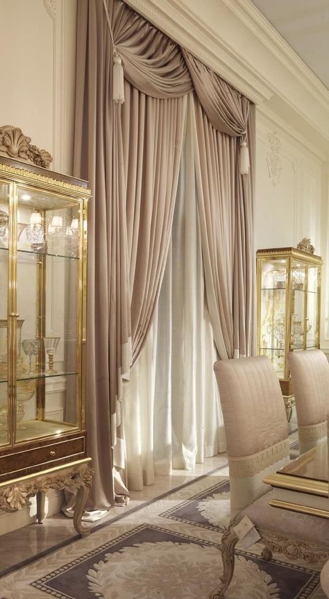 Bay Window Curtains, Architecture Luxury, Curtain Styles, Luxury Curtains, Elegant Curtains, Stylish Curtains, Dekorasi Kamar Tidur, Vintage Curtains, Curtains Living