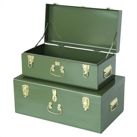 Metal Trunk, Green Storage, Metal Trunks, Metal Storage Box, Suitcase Storage, Trunk Storage, Storage Trunks, Trunks And Chests, Decorative Storage Boxes